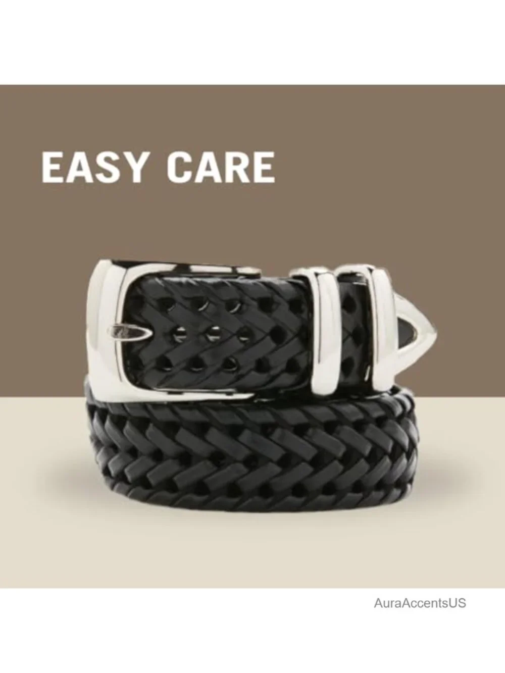 Perry Ellis Men's Braided Leather Belt with Single-Prong Metal Buckle